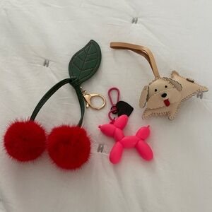 Cherry and Dog Keychain Set - Red and Tan